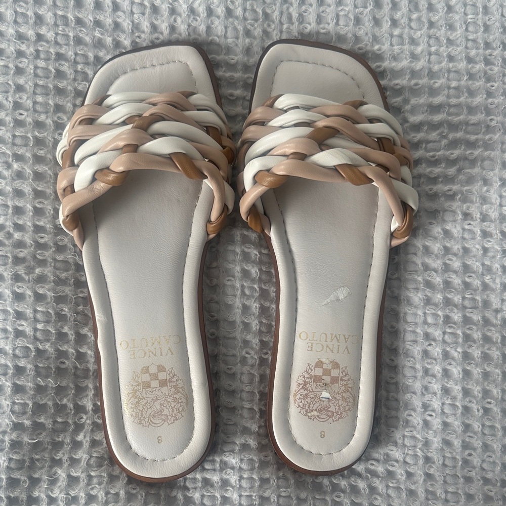 Vince Camuto Women's Braided Slide Sandals - Cream and Tan